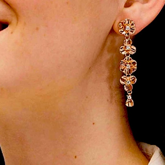 New Kate Spade Shine On Flower Linear Earrings Rose Gold - Picture 2 of 7